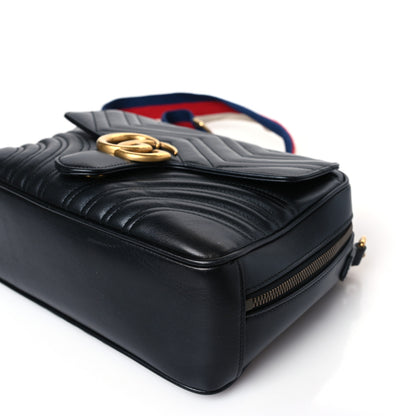 Gucci Calfskin Matelasse Sylvie Web Small GG Marmont Top Handle Shoulder Bag Black 9 of 9