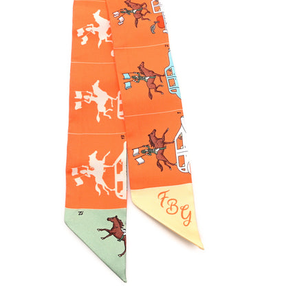 Hermes Silk Parade CG Twilly Corail Vert Amande Brun 2 of 3