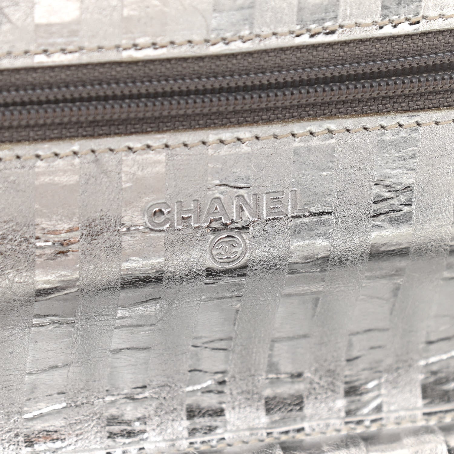 Chanel Metallic Striped Calfskin Reissue Wallet On Chain WOC Silver 6 of 19
