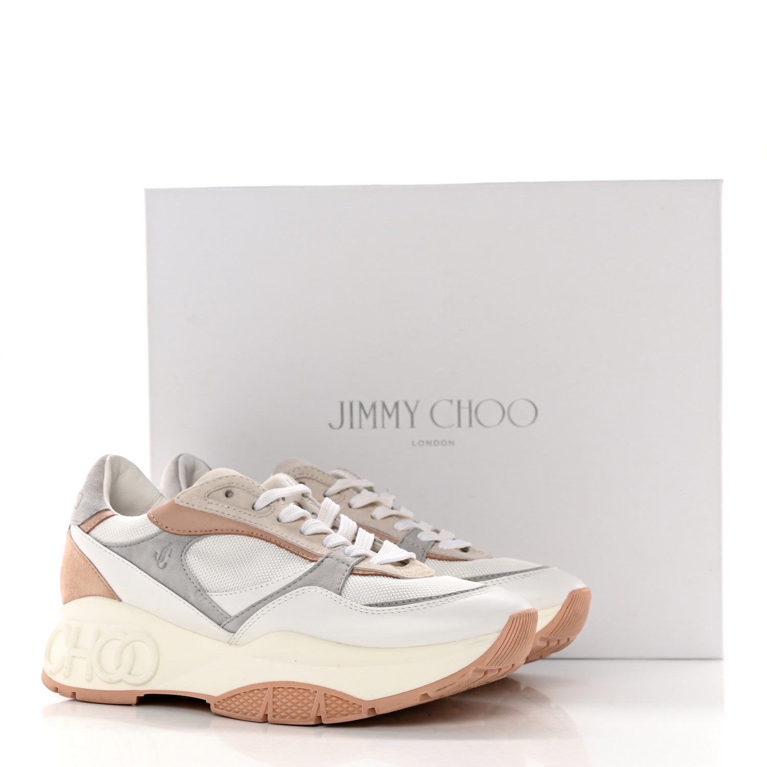 Jimmy Choo Nappa Mesh Suede Women Landon Low Top Sneakers 39.5 White Powder Pink Grey 17 of 17