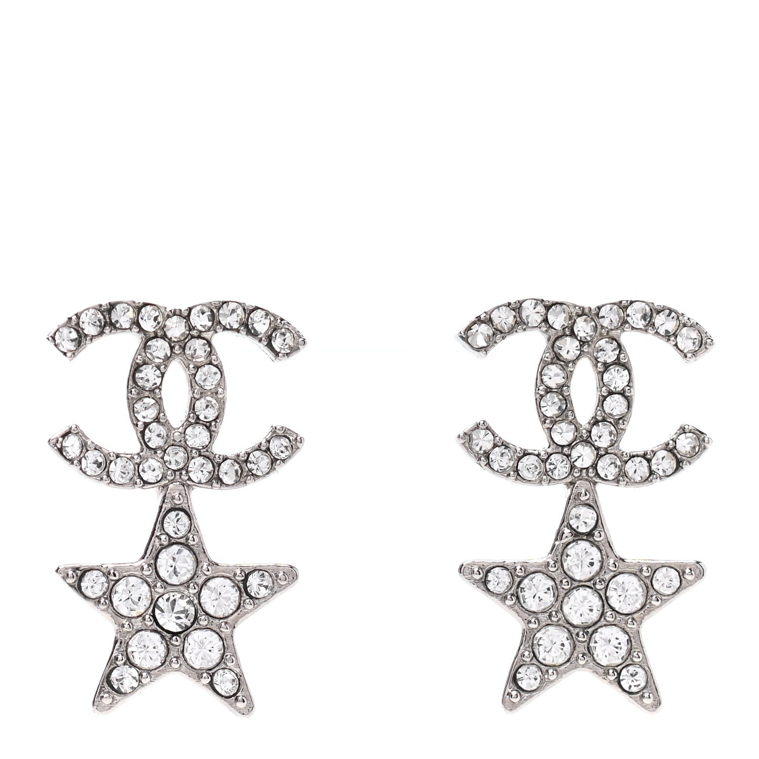 Chanel Crystal CC Starfall Drop Earrings Silver 1 of 4