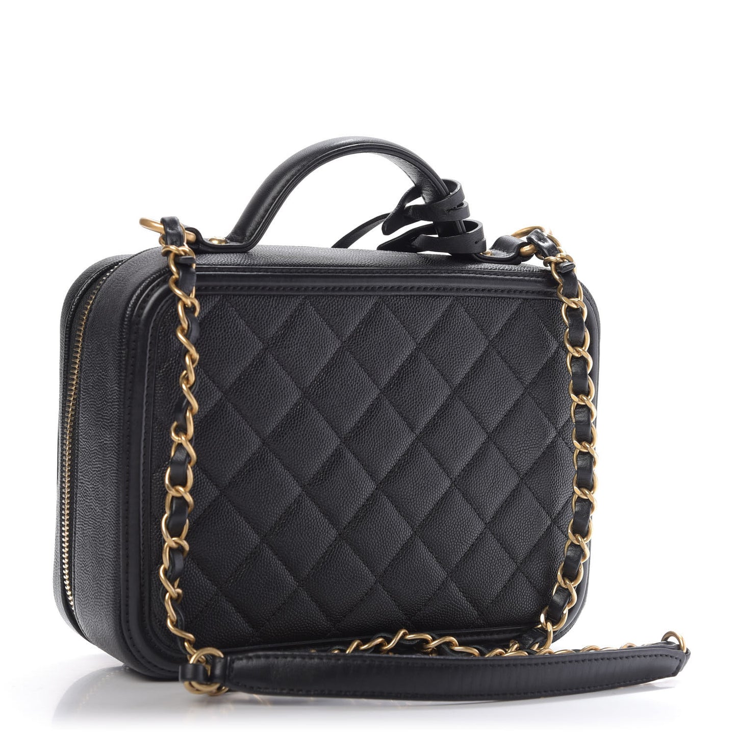 Caviar Quilted Medium CC Filigree Vanity Case Black