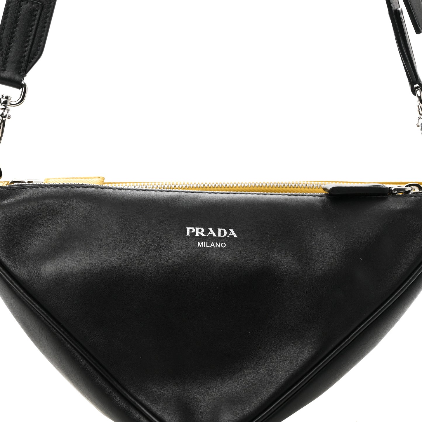 Vitello Saffiano Cuir Double Triangle Shoulder Bag Black Sole