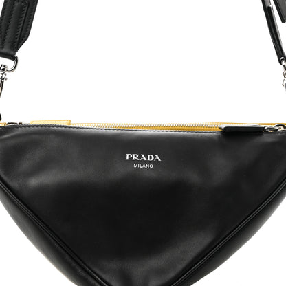 Prada Vitello Saffiano Cuir Double Triangle Shoulder Bag Black Sole 8 of 10