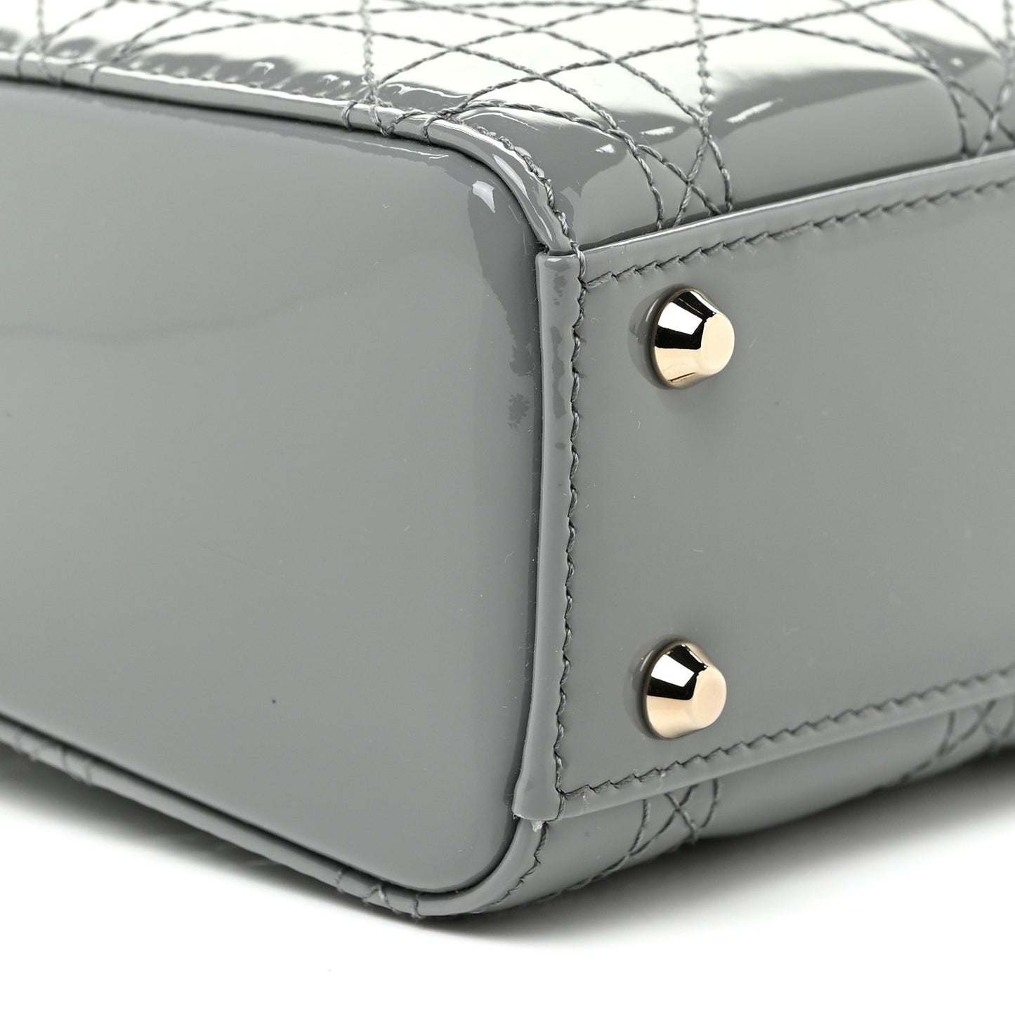 Patent Cannage Mini Lady Dior Grey Stone