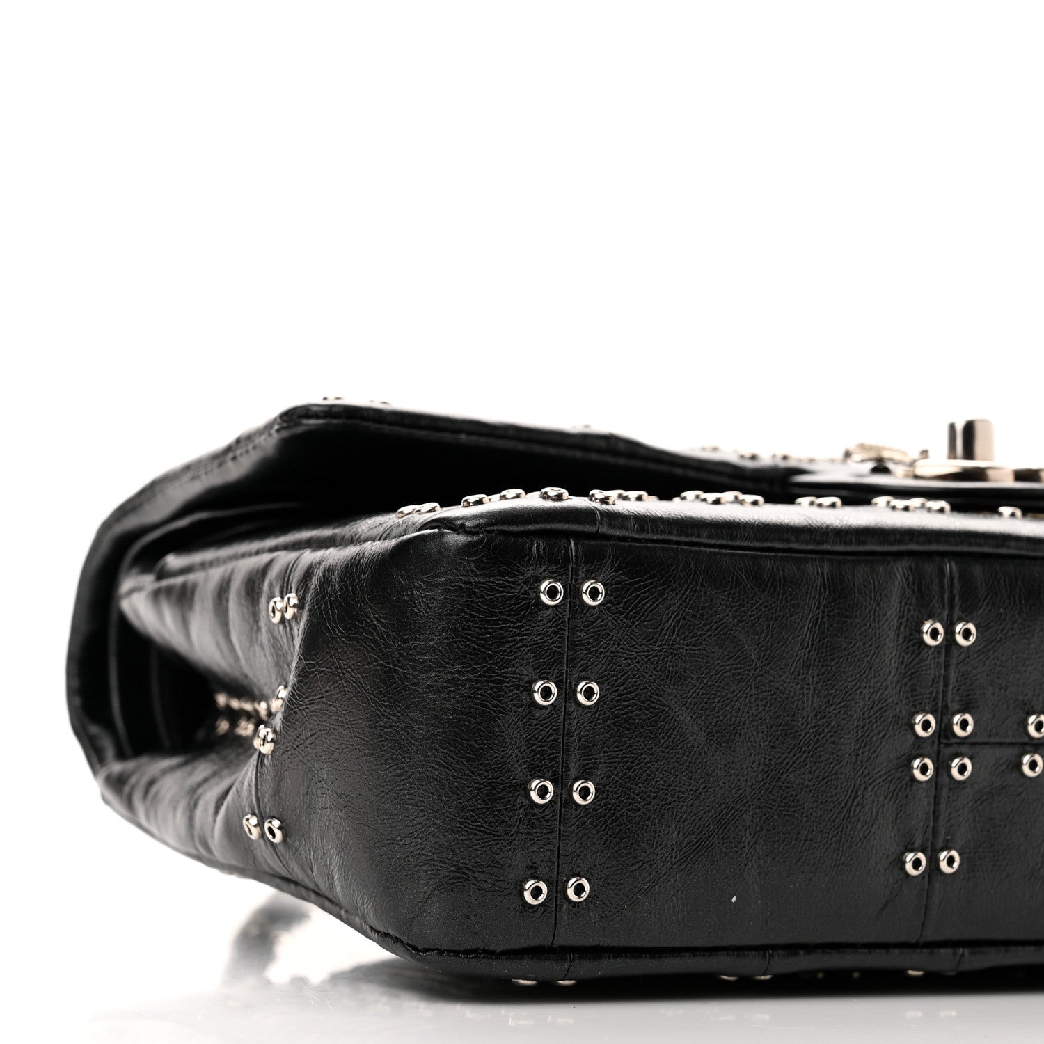 Chanel Glazed Calfskin Grommet Embellished Medium Airline Double Flap Black 9 of 11