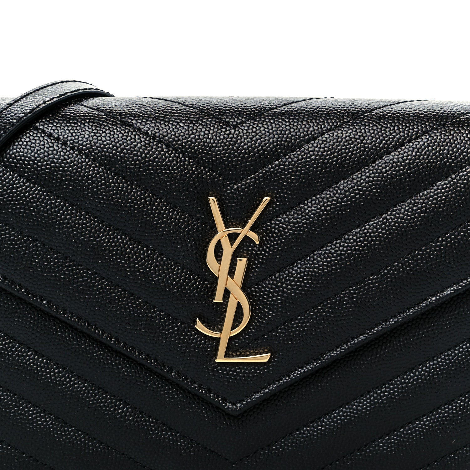 Saint Laurent Grain De Poudre Matelasse Chevron Monogram Envelope Chain Wallet Black 16 of 20