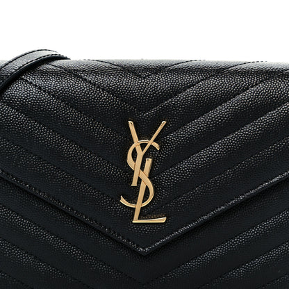 Saint Laurent Grain De Poudre Matelasse Chevron Monogram Envelope Chain Wallet Black 16 of 20