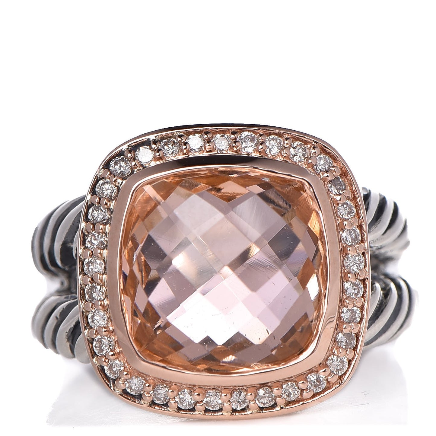 Sterling Silver Rose Gold Diamond Morganite 11mm Albion Ring 54 7