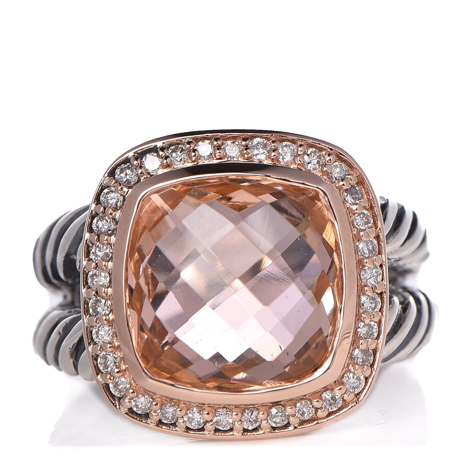 David Yurman Sterling Silver Rose Gold Diamond Morganite 11mm Albion Ring 54 7 1 of 3