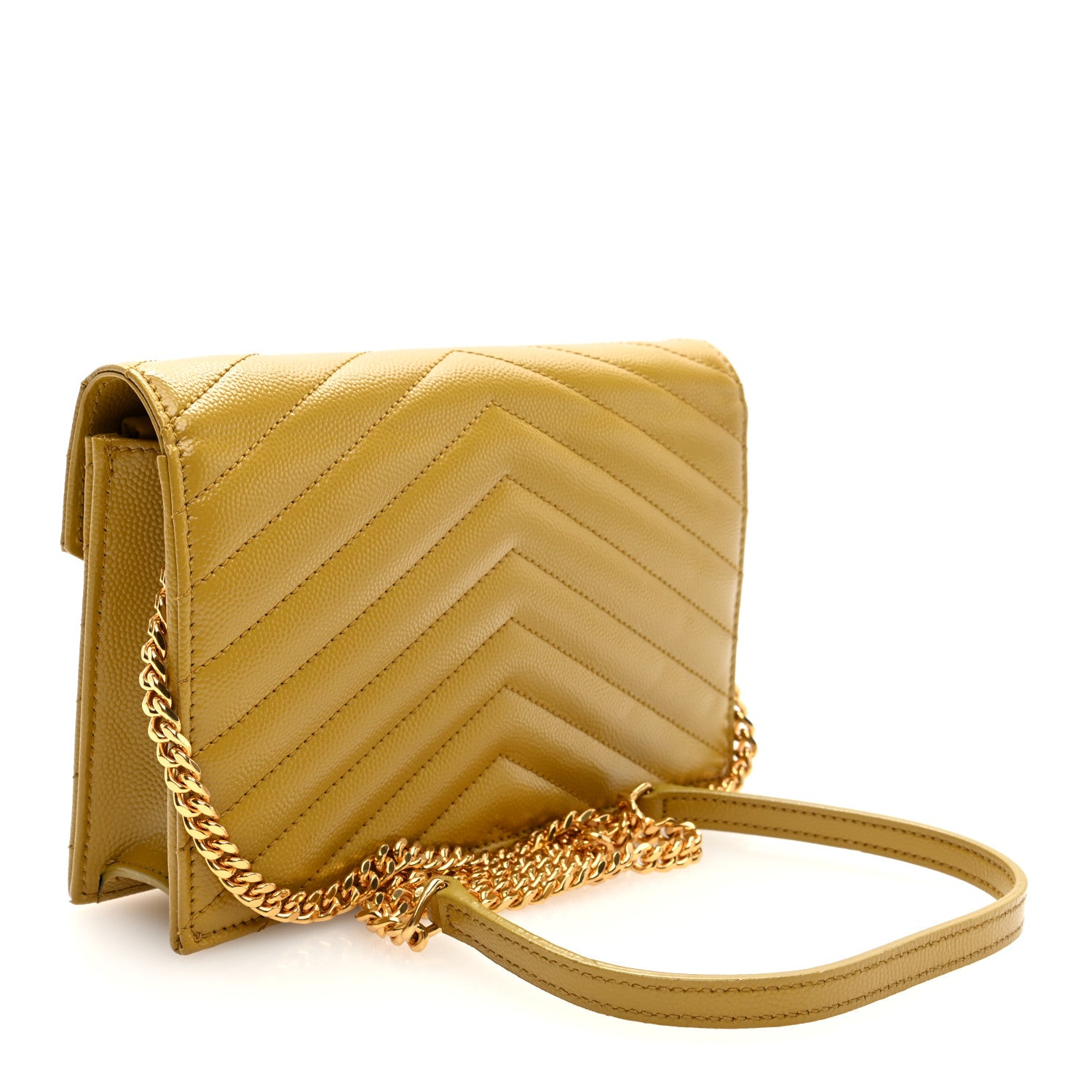 Saint Laurent Grain De Poudre Matelasse Chevron Monogram Envelope Chain Wallet Saffran 3 of 9