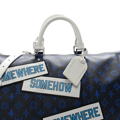 Louis Vuitton Vintage Monogram Somewhere Somehow Everyday LV Keepall Bandouliere 50 Blue 6 of 10