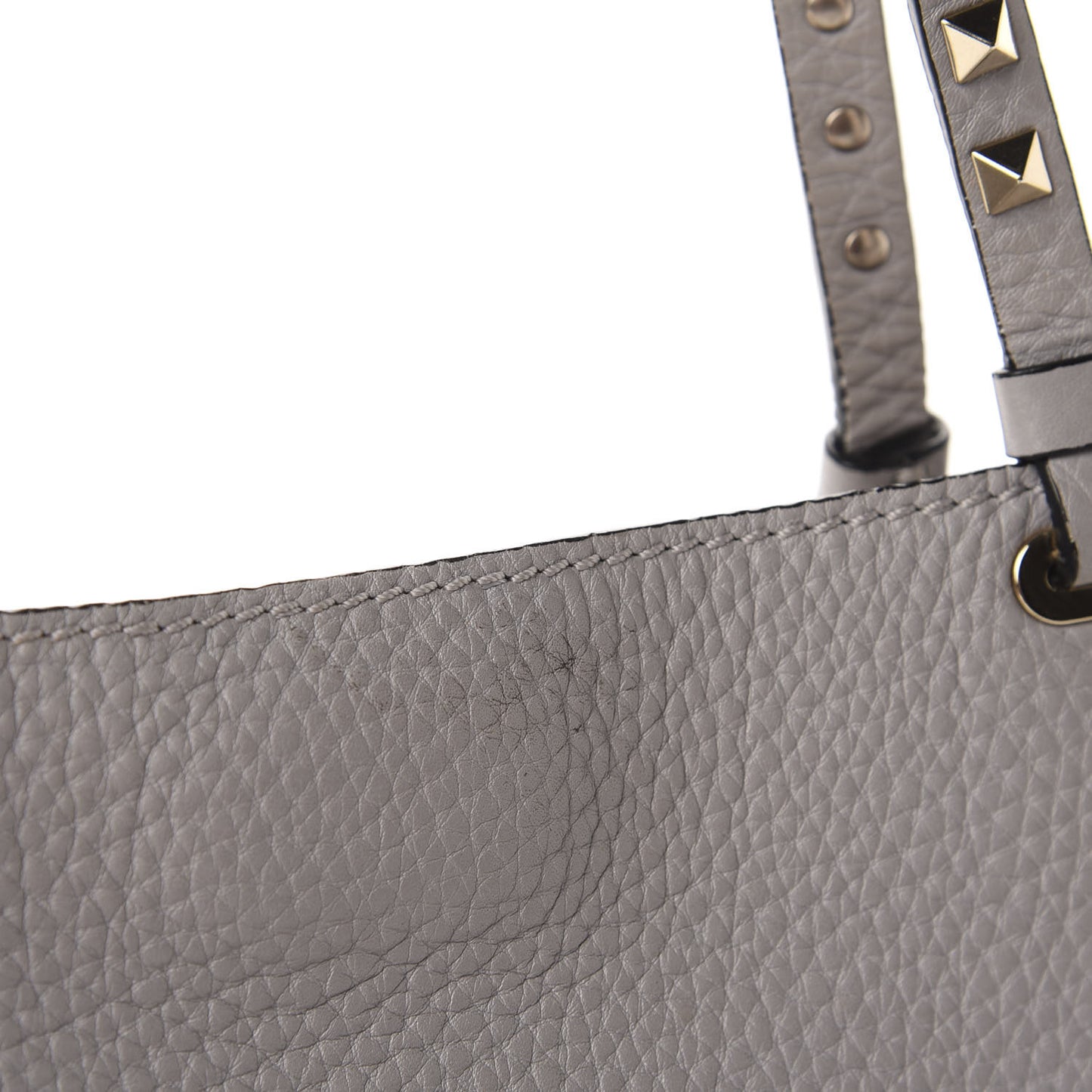 Pebbled Calfskin Medium Rockstud Tote Pastel Grey