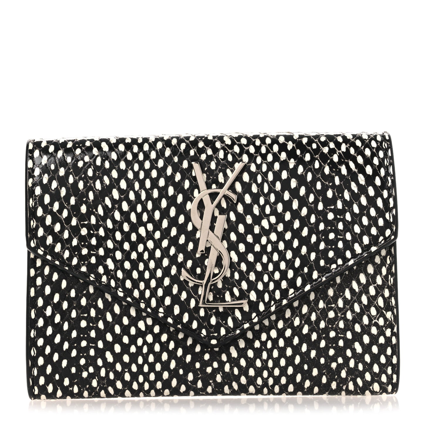 Calfskin Lambskin Snakeskin Embossed Small Monogram Envelope Wallet Black White