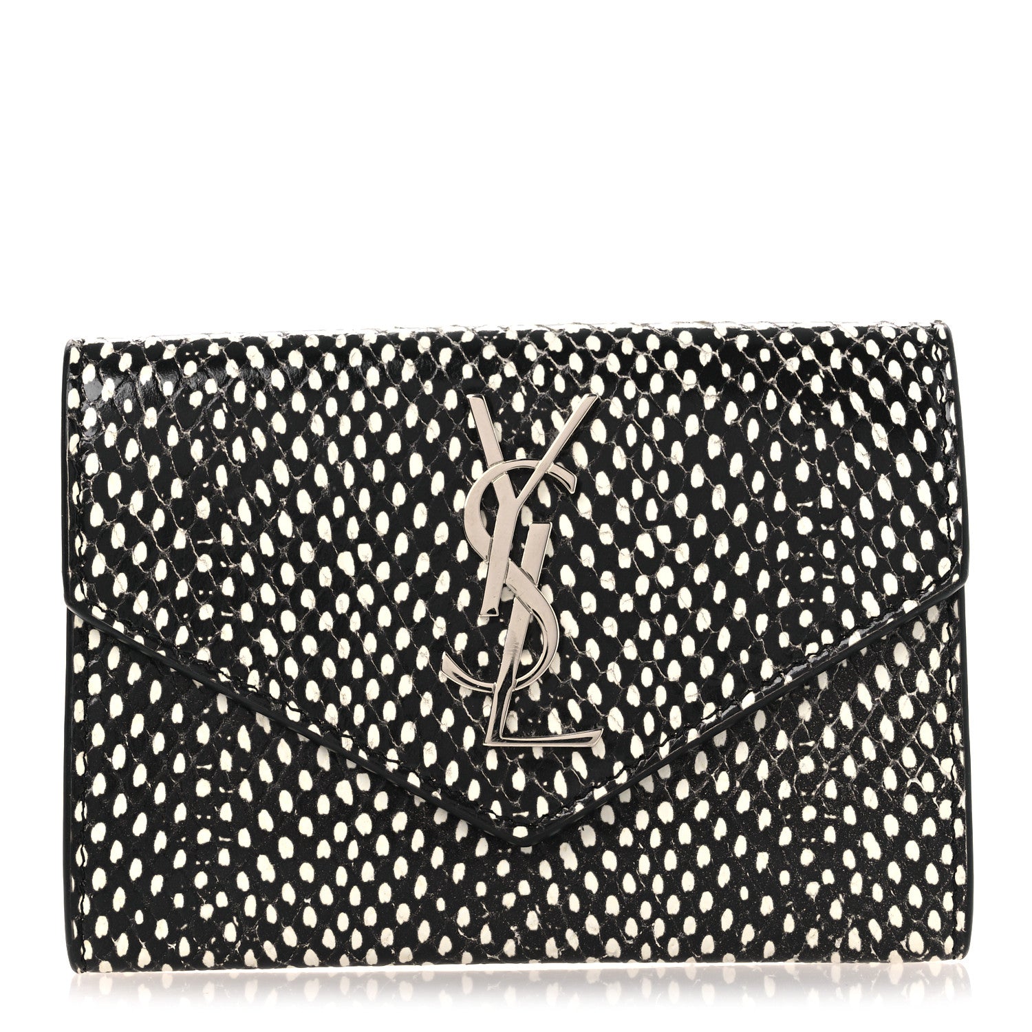 Saint Laurent Calfskin Lambskin Snakeskin Embossed Small Monogram Envelope Wallet Black White 1 of 7