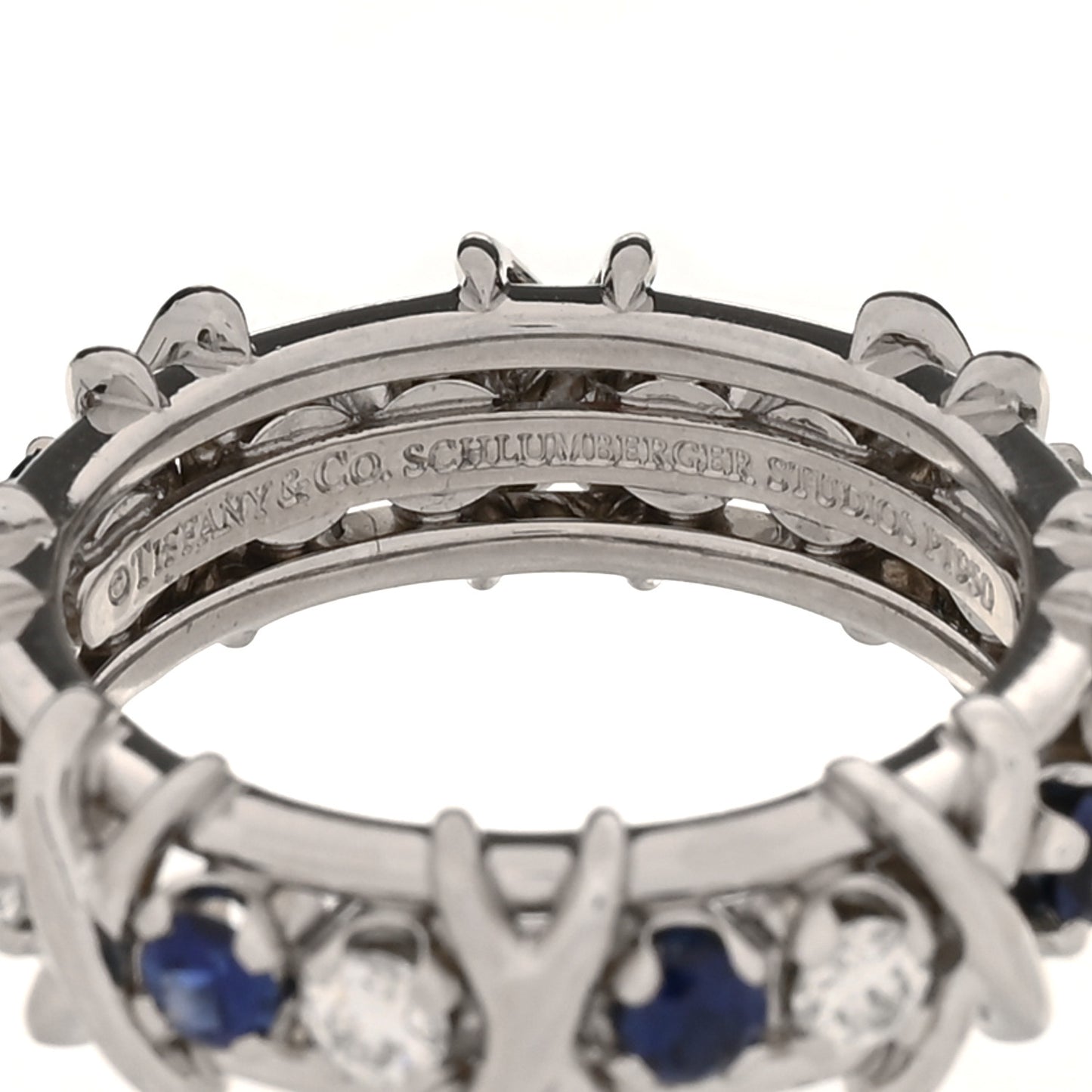 Platinum Diamond Blue Sapphire Schlumberger Sixteen Stone Ring 55 7.25