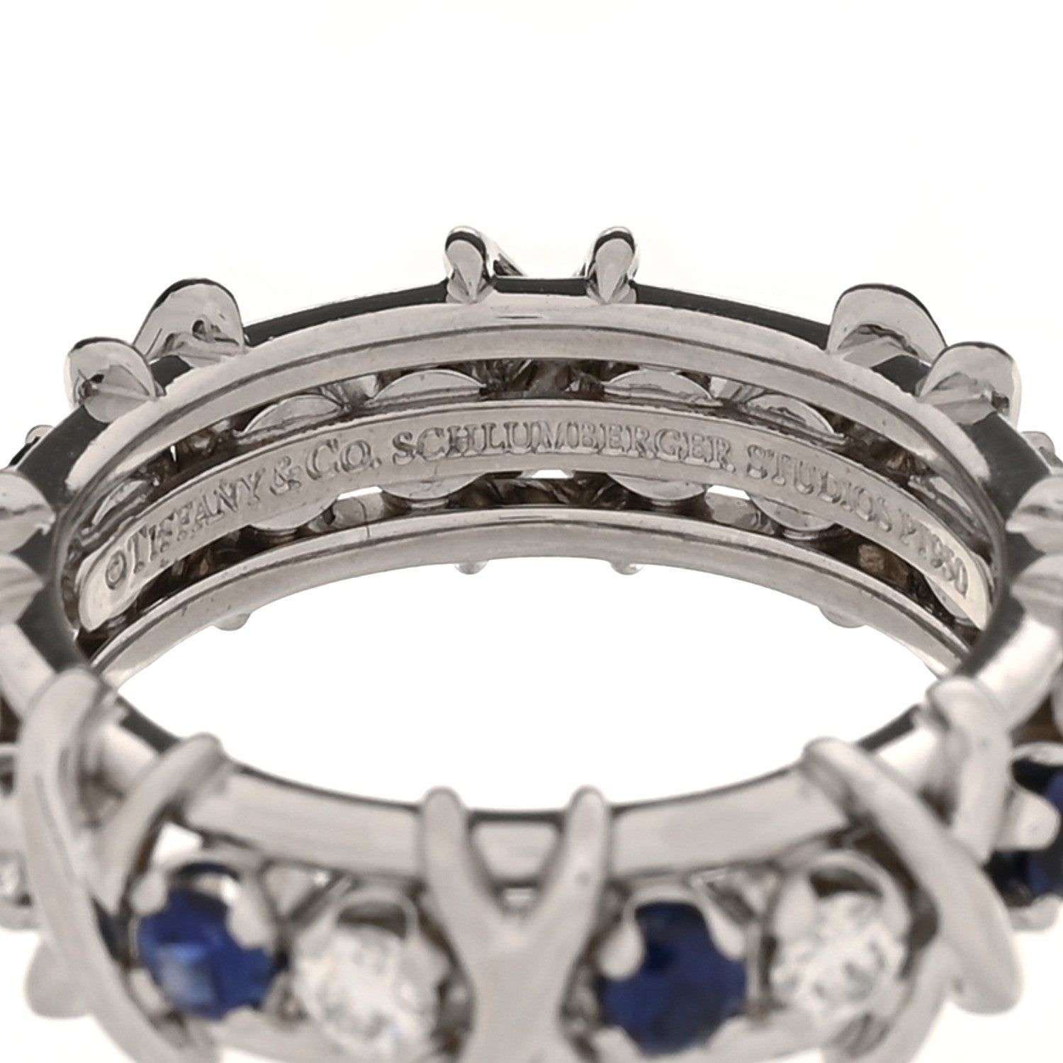 Tiffany Platinum Diamond Blue Sapphire Schlumberger Sixteen Stone Ring 55 7.25 4 of 6