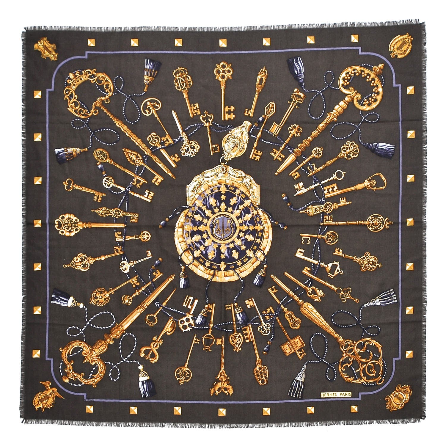 Hermes Cashmere Silk Keys Les Cles 90 1 of 5