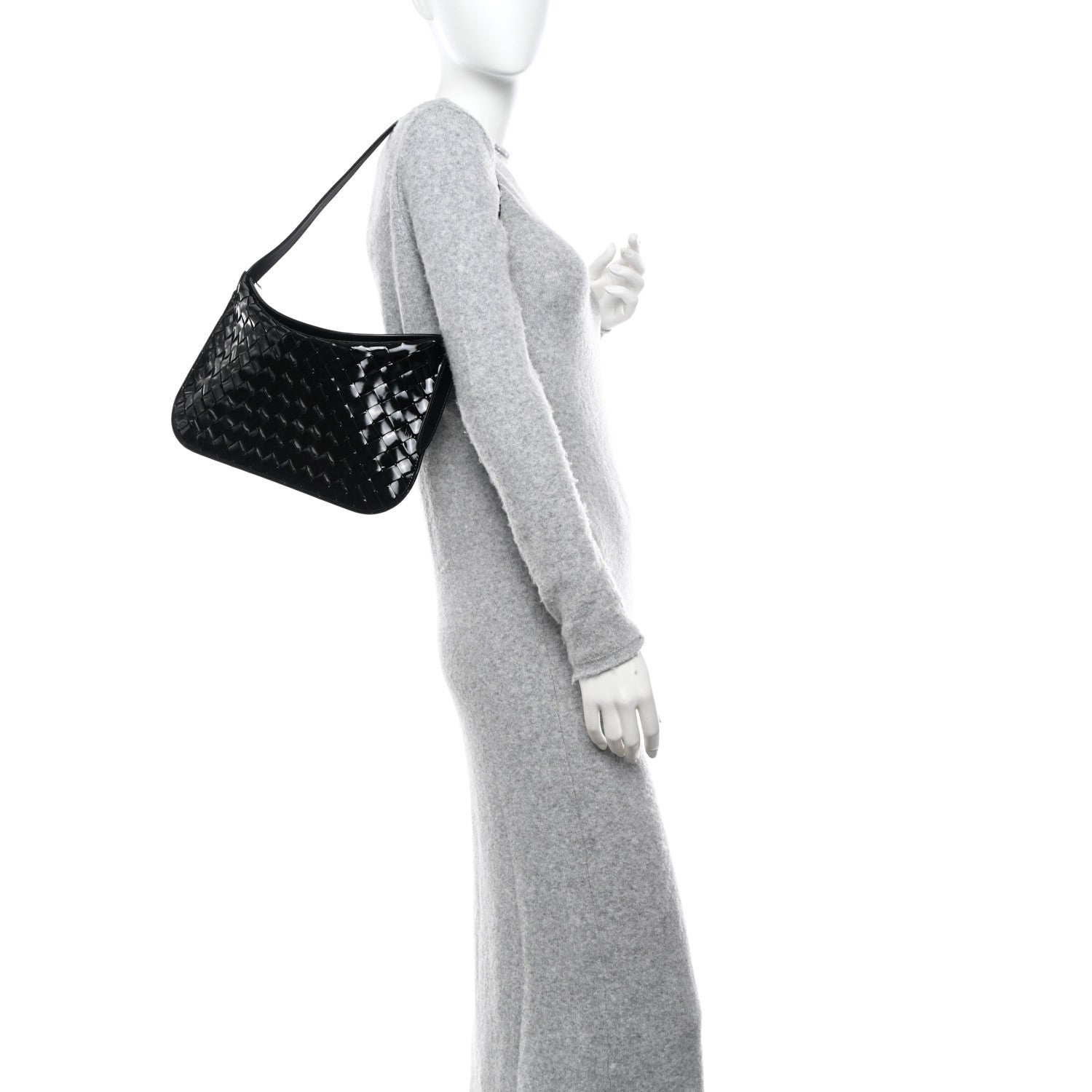 Bottega Veneta Patent Intrecciato Shoulder Bag Black 2 of 12