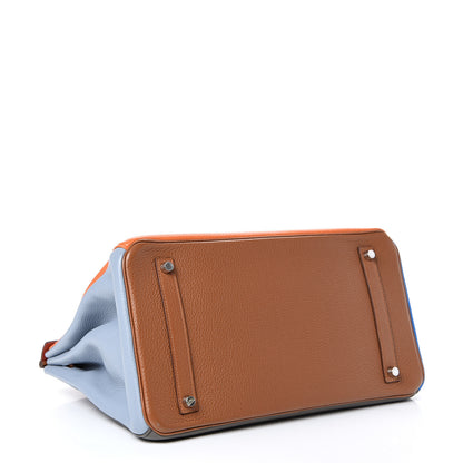 Hermes Taurillon Clemence Arlequin Birkin 35 Orange Sanguine Gold Bleu Lin Bleu Hydra Etain 3 of 19