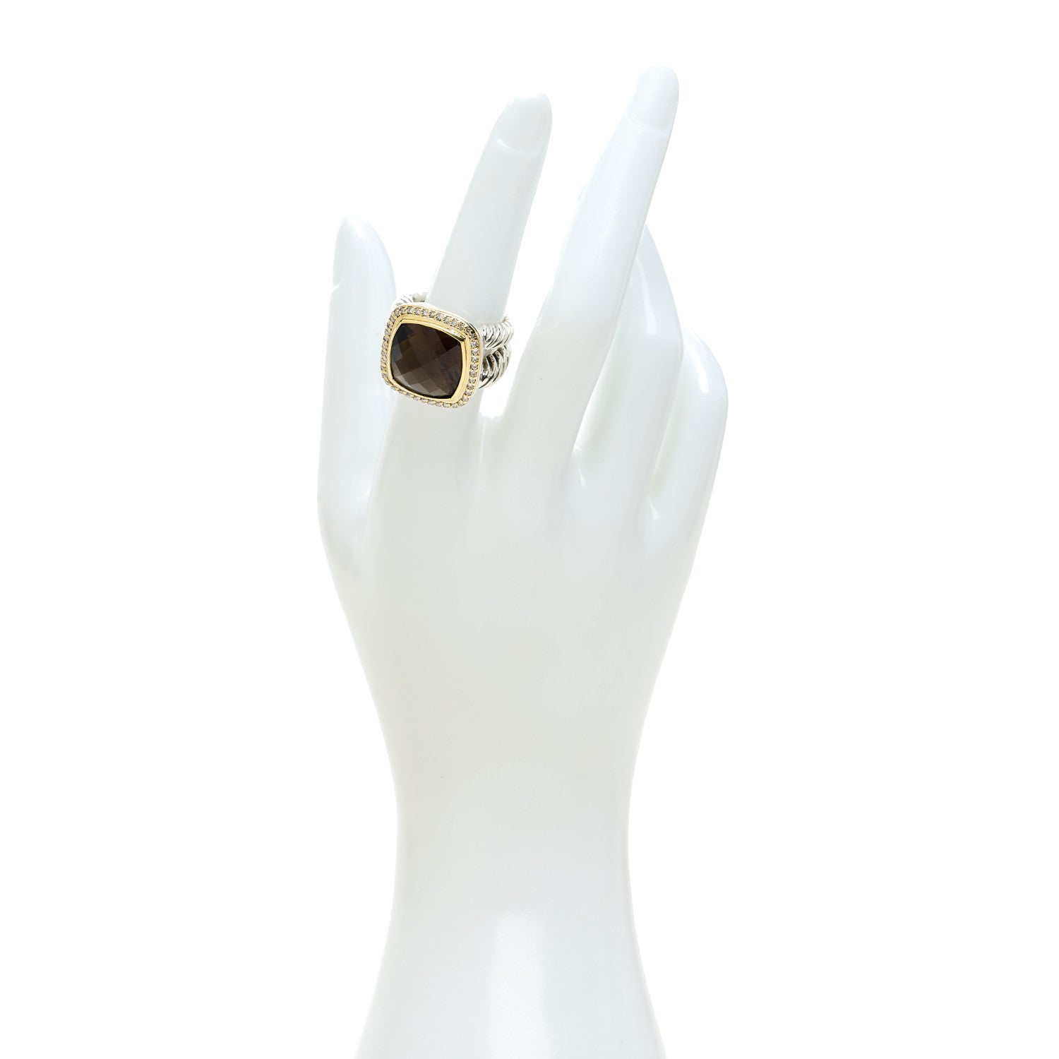 David Yurman Sterling Silver 18K Yellow Gold Diamond Smoky Quartz 14mm Albion Ring 54 7 2 of 5