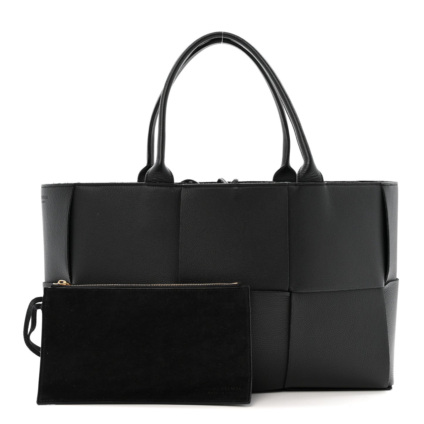Grained Calfskin Maxi Intrecciato Medium Arco Tote Black