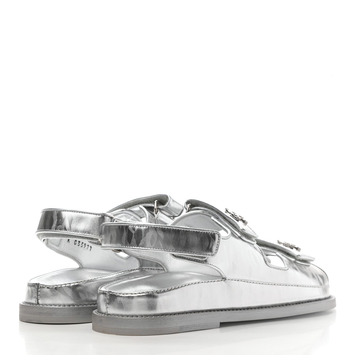Chanel Laminated Calfskin Velcro Dad Sandals 38 Silver 4 of 9