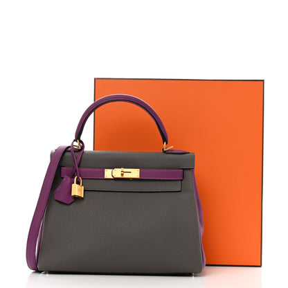 Hermes Togo Horseshoe Kelly Retourne 28 Etain Anemone 13 of 13