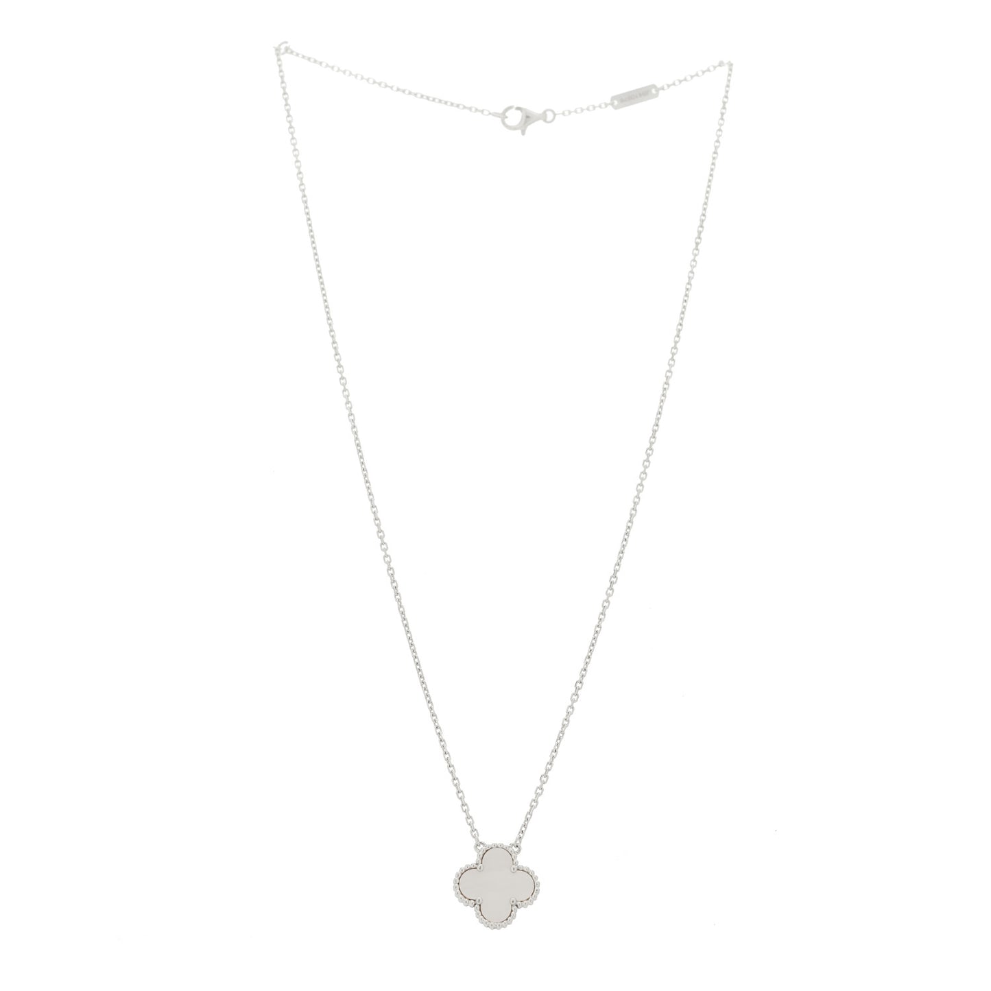 18K White Gold Mother Of Pearl Vintage Alhambra Pendant Necklace