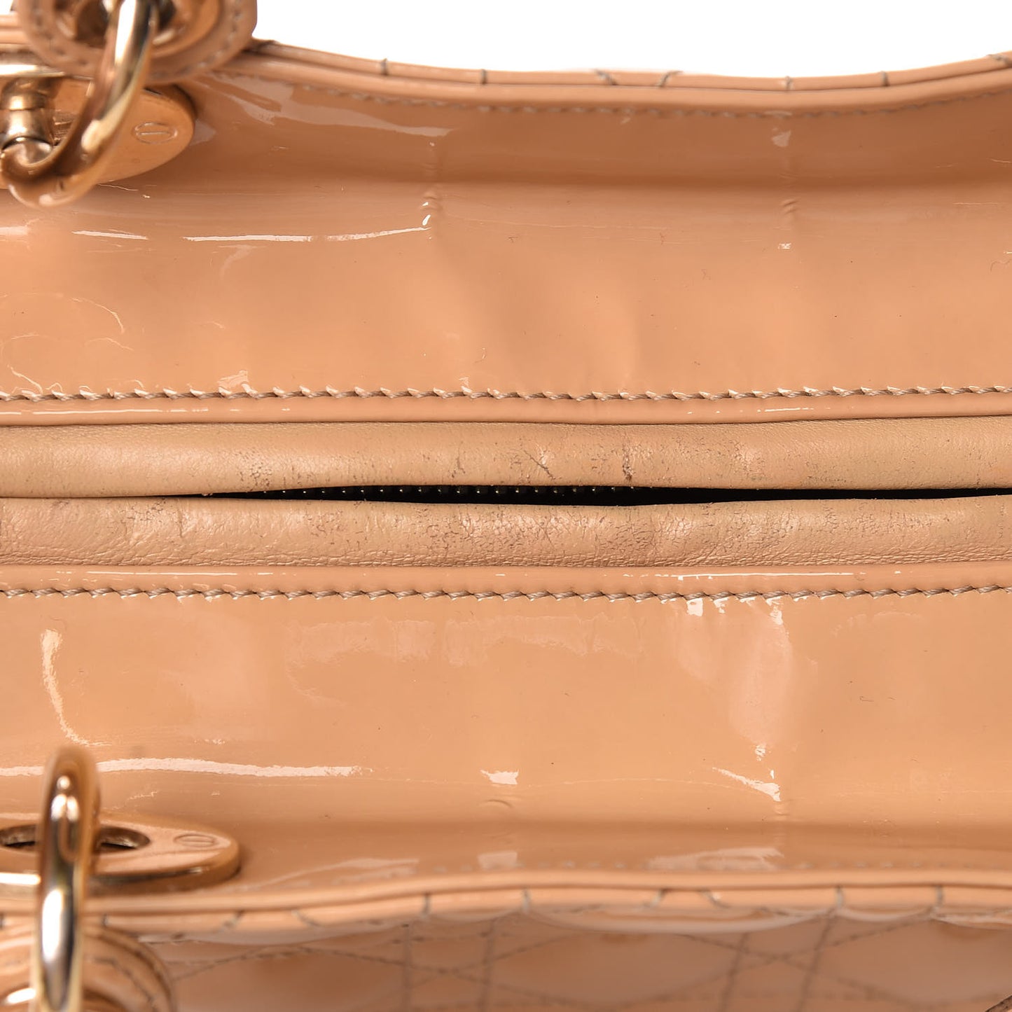 Patent Cannage Medium Lady Dior Beige