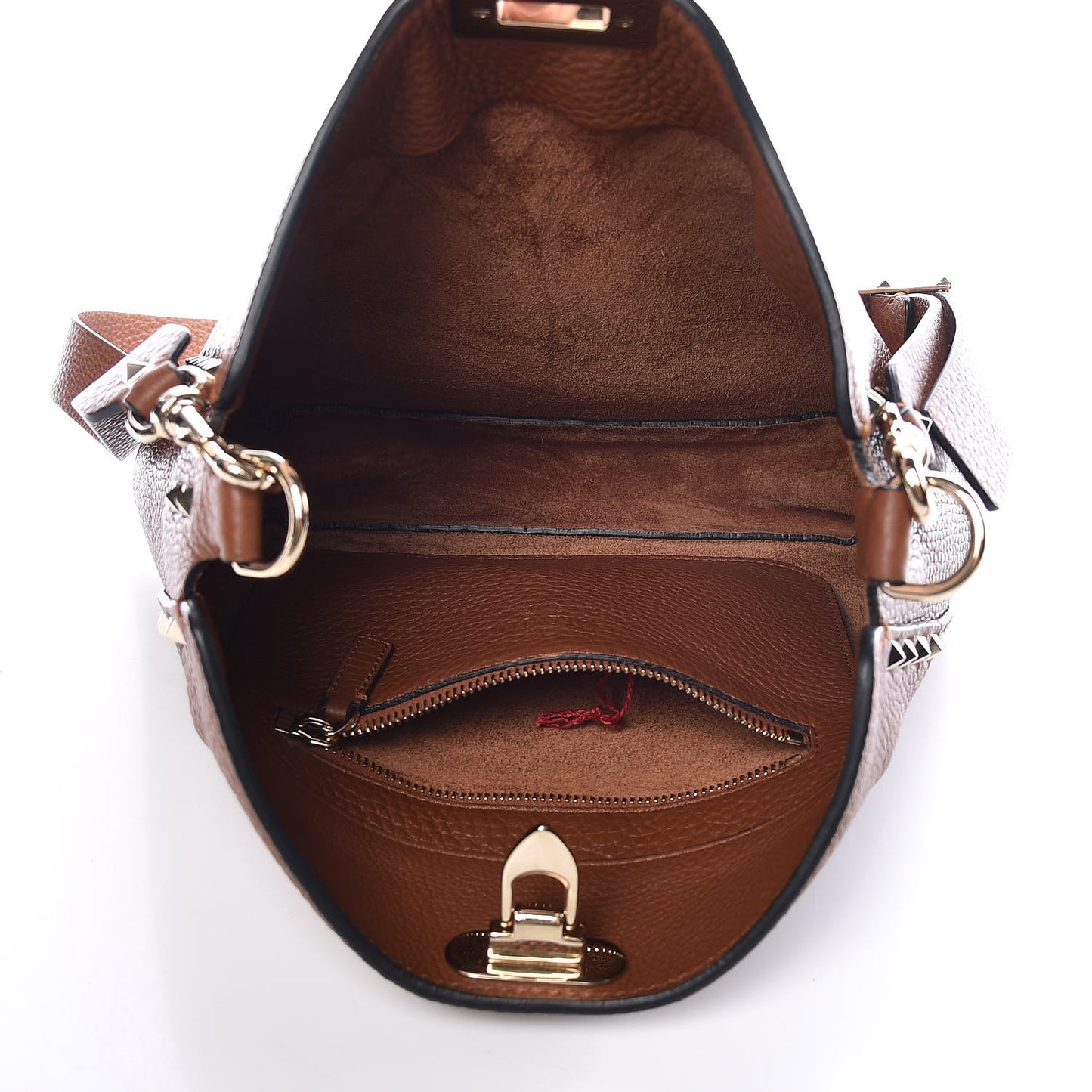 Calfskin Small Rockstud Flip-Lock Messenger Bag Tan