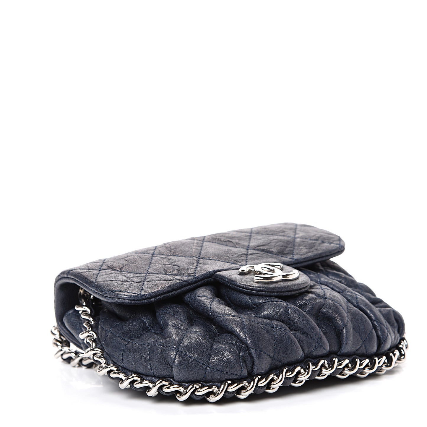 Washed Lambskin Quilted Mini Chain Around Flap Navy Blue