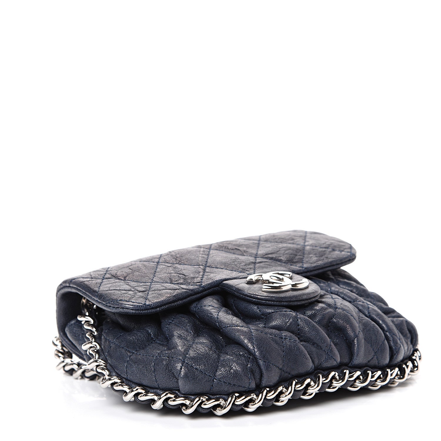 Chanel Washed Lambskin Quilted Mini Chain Around Flap Navy Blue 3 of 11