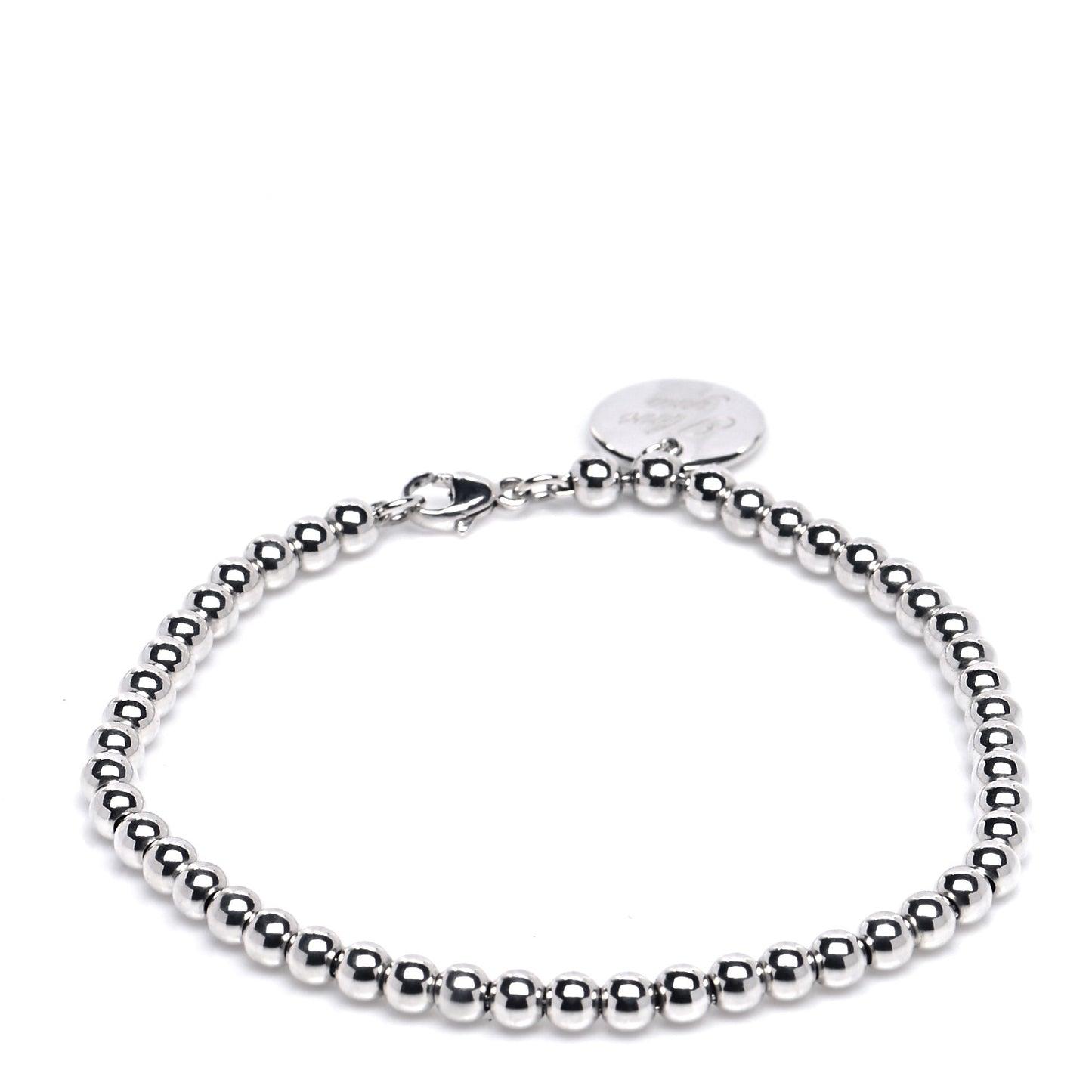 Sterling Silver 4mm I Love You Round Tag Bead Bracelet