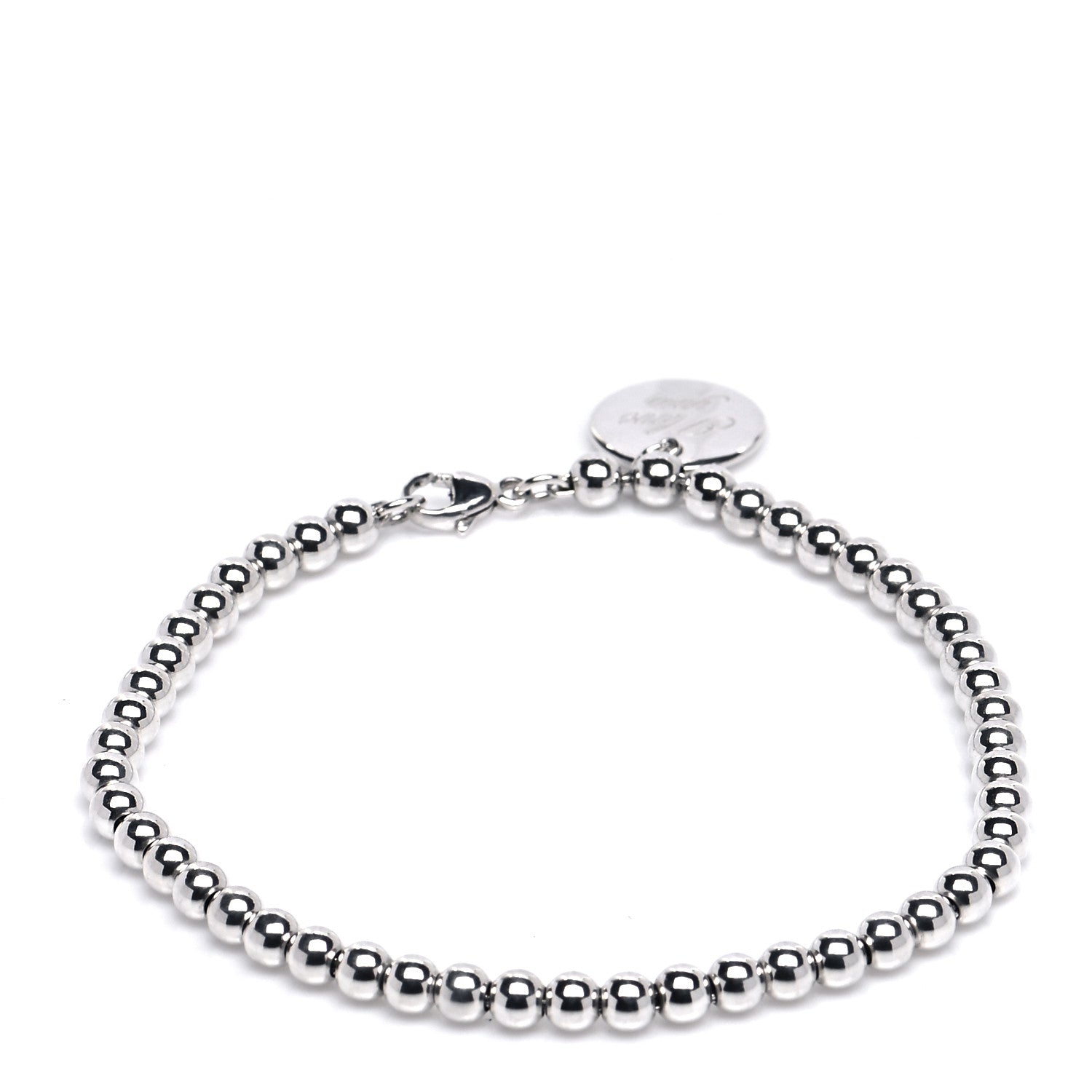Tiffany Sterling Silver 4mm I Love You Round Tag Bead Bracelet 3 of 5