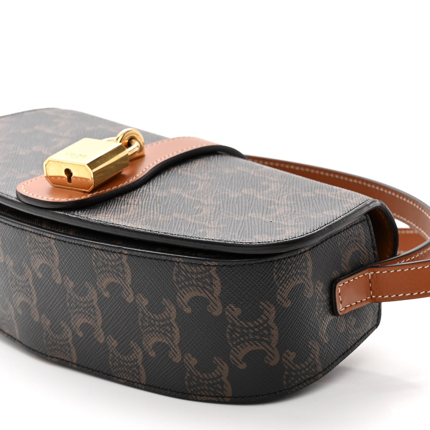 Celine Triomphe Canvas Calfskin Tabou Clutch on Strap Tan Celine Triomphe Canvas Calfskin Tabou Clutch on Strap Tan