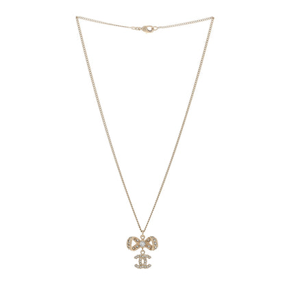 Chanel Metal Crystal CC Bow Drop Necklace Gold 2 of 3