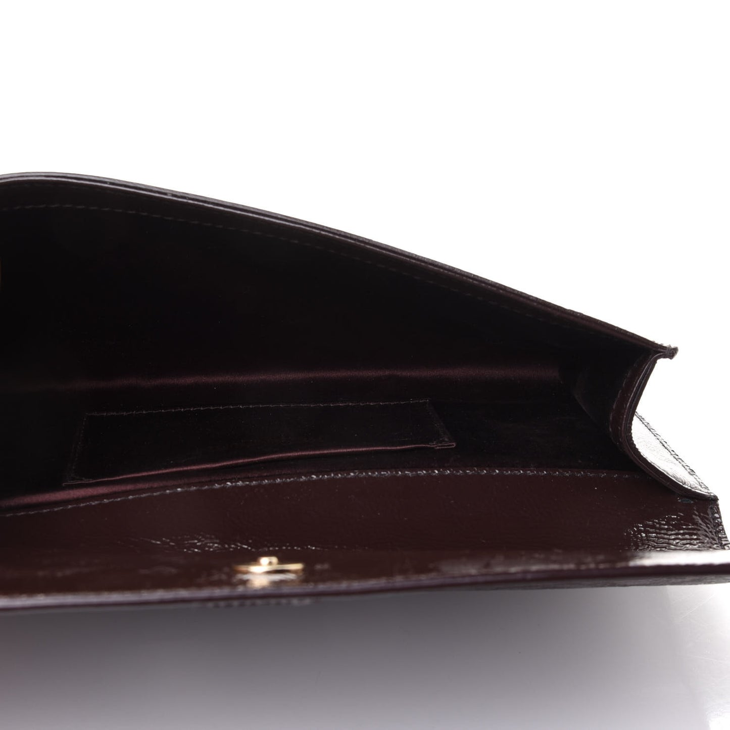 Textured Patent Calfskin Monogram Large Belle De Jour Clutch Dark Brown