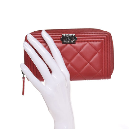 Chanel Lambskin Quilted Small Boy Zip Around Wallet Dark Red 2 of 9