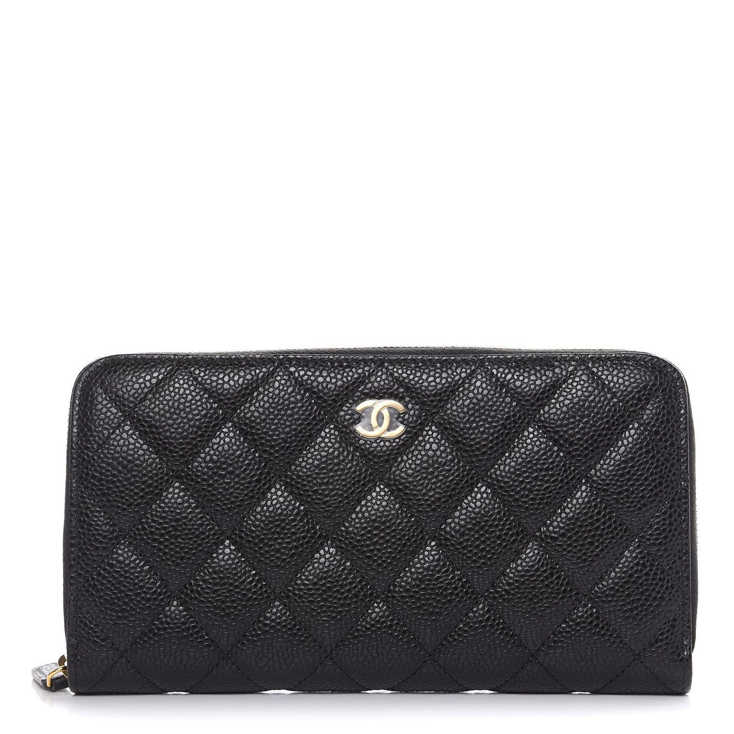 Caviar Quilted Large Gusset Zip Around Wallet Black