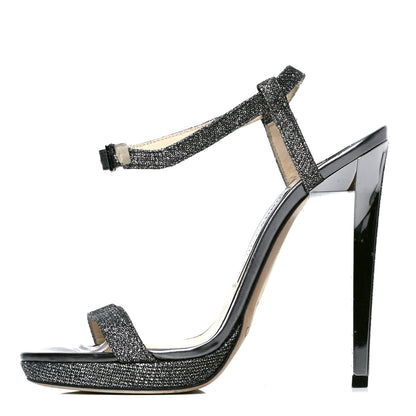 Jimmy Choo Lame Glitter Claudette 120 Ankle Strap Sandals 37 Anthracite 1 of 6
