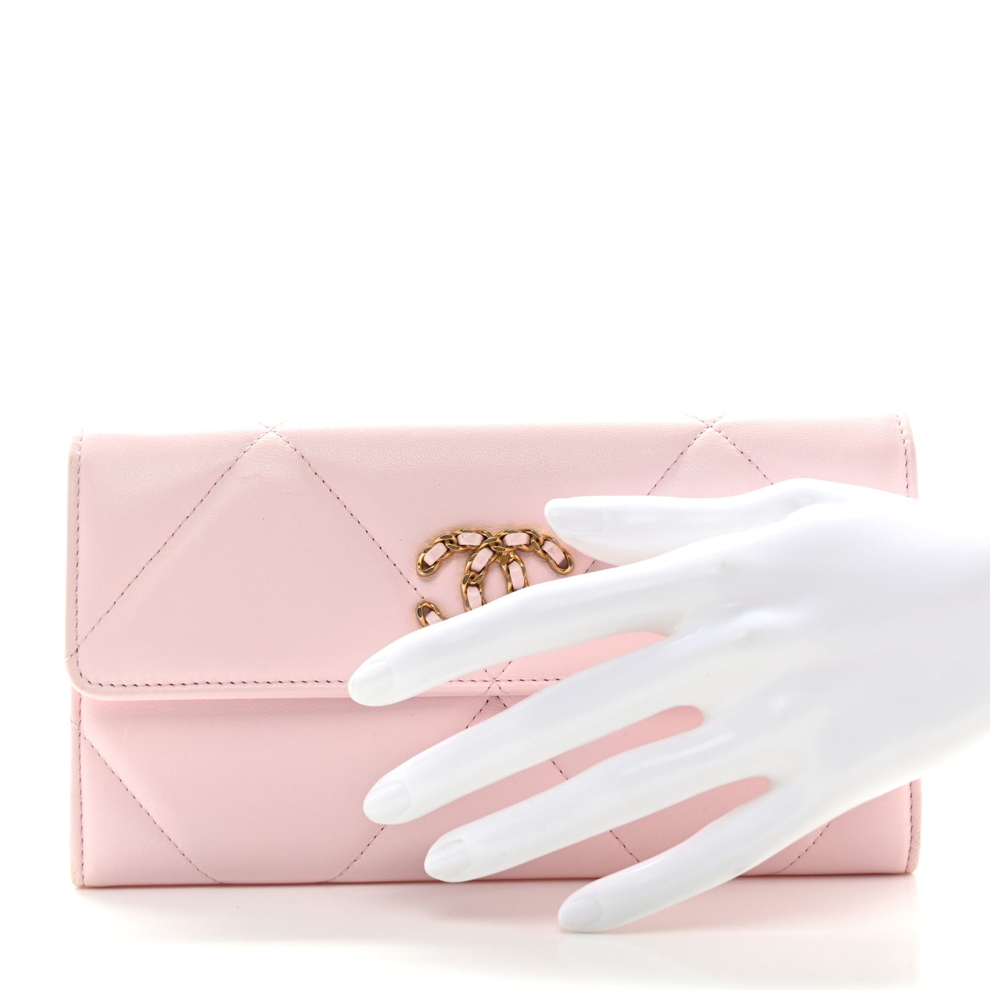 Lambskin Quilted Chanel 19 Flap Wallet Light Pink