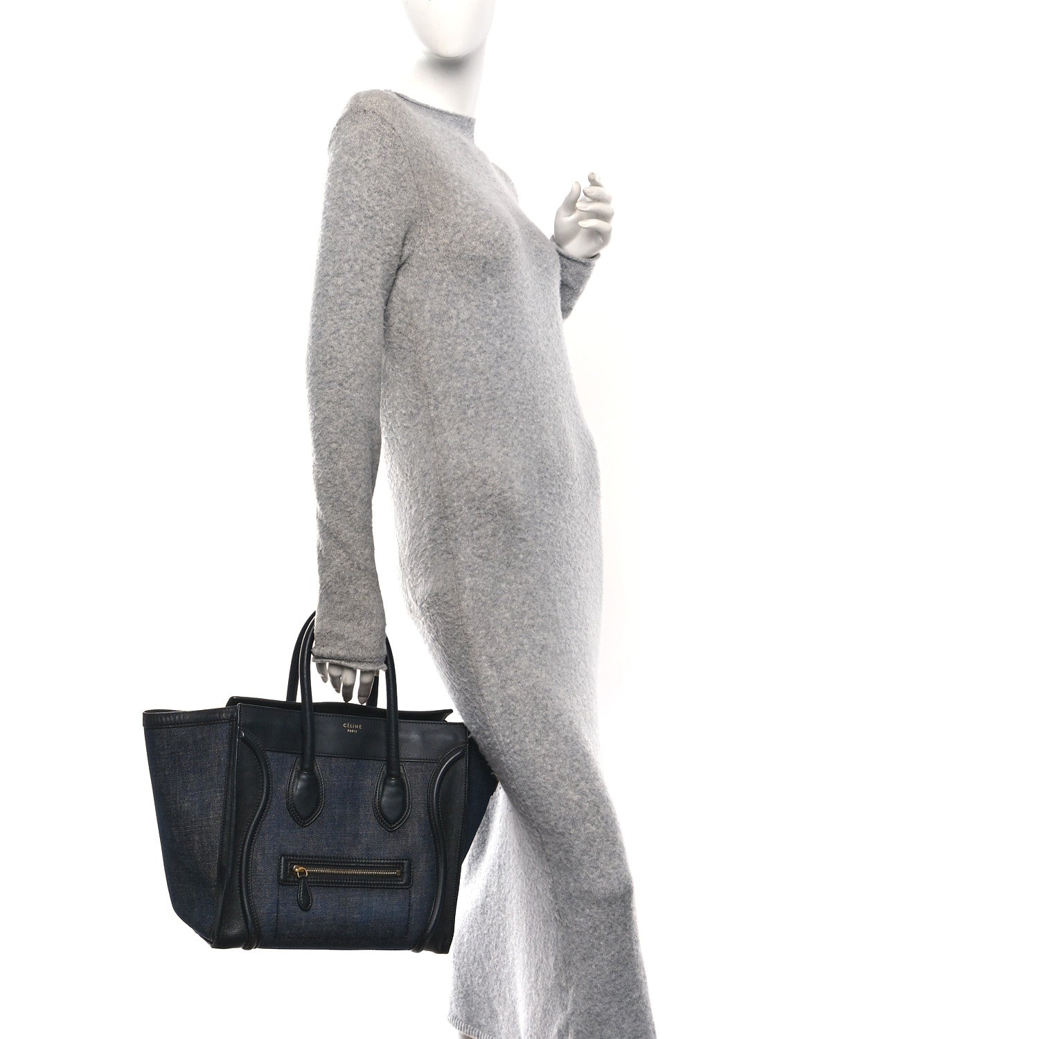 Celine Calfskin Denim Mini Luggage Black Navy 2 of 12