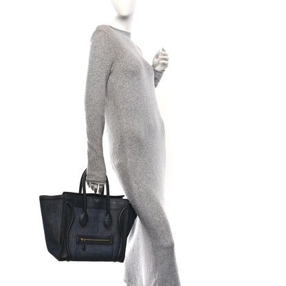 Celine Calfskin Denim Mini Luggage Black Navy 2 of 12
