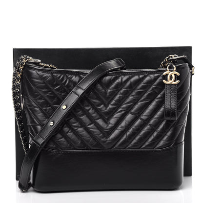 Chanel Aged Calfskin Chevron Quilted Medium Gabrielle Hobo Black 11 of 11