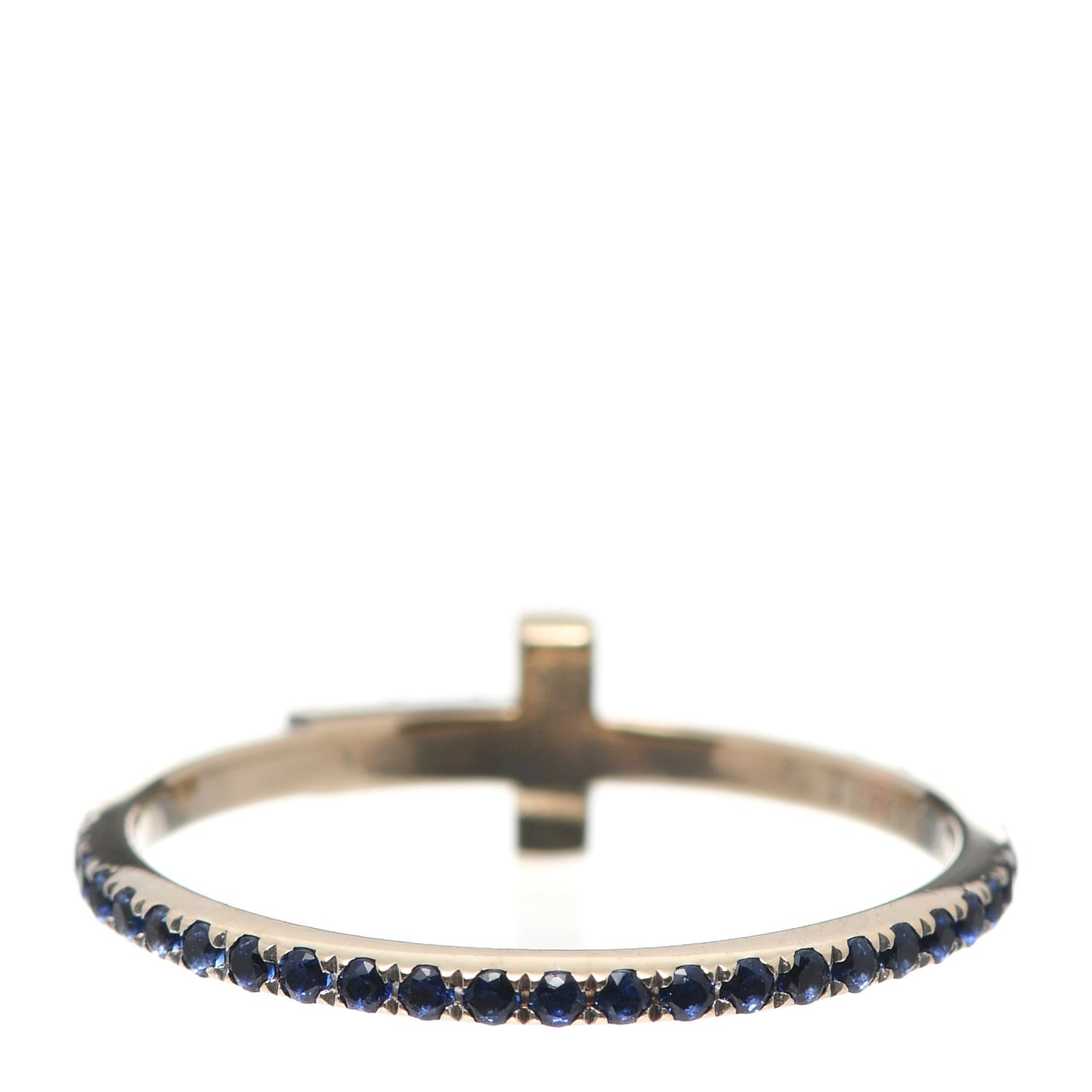 18K White Gold Blue Sapphire T Wire Pave Ring 56 7.5