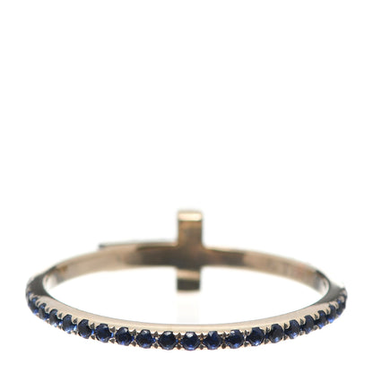 Tiffany 18K White Gold Blue Sapphire T Wire Pave Ring 56 7.5 3 of 5