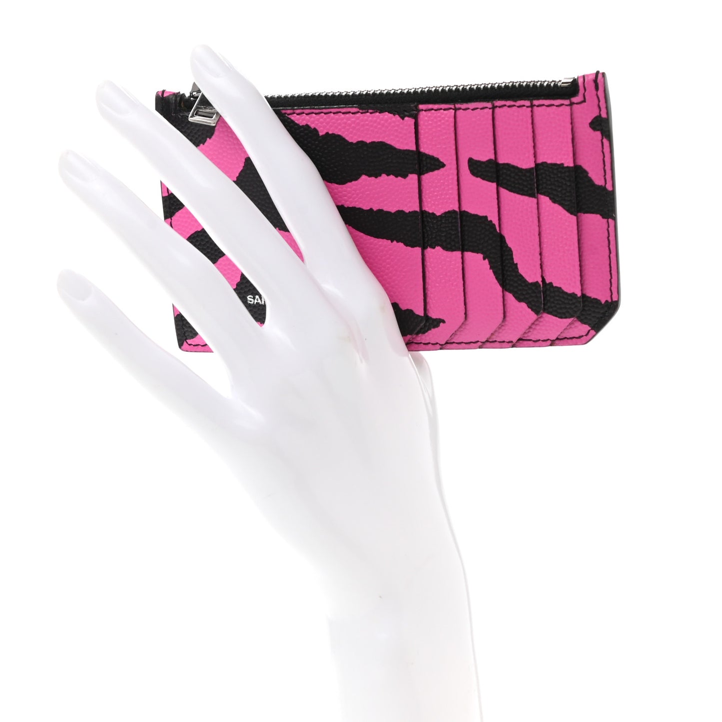 Grain de Poudre Zebra Print 5 Fragments Zip Pouch Card Holder Fuchsia Black