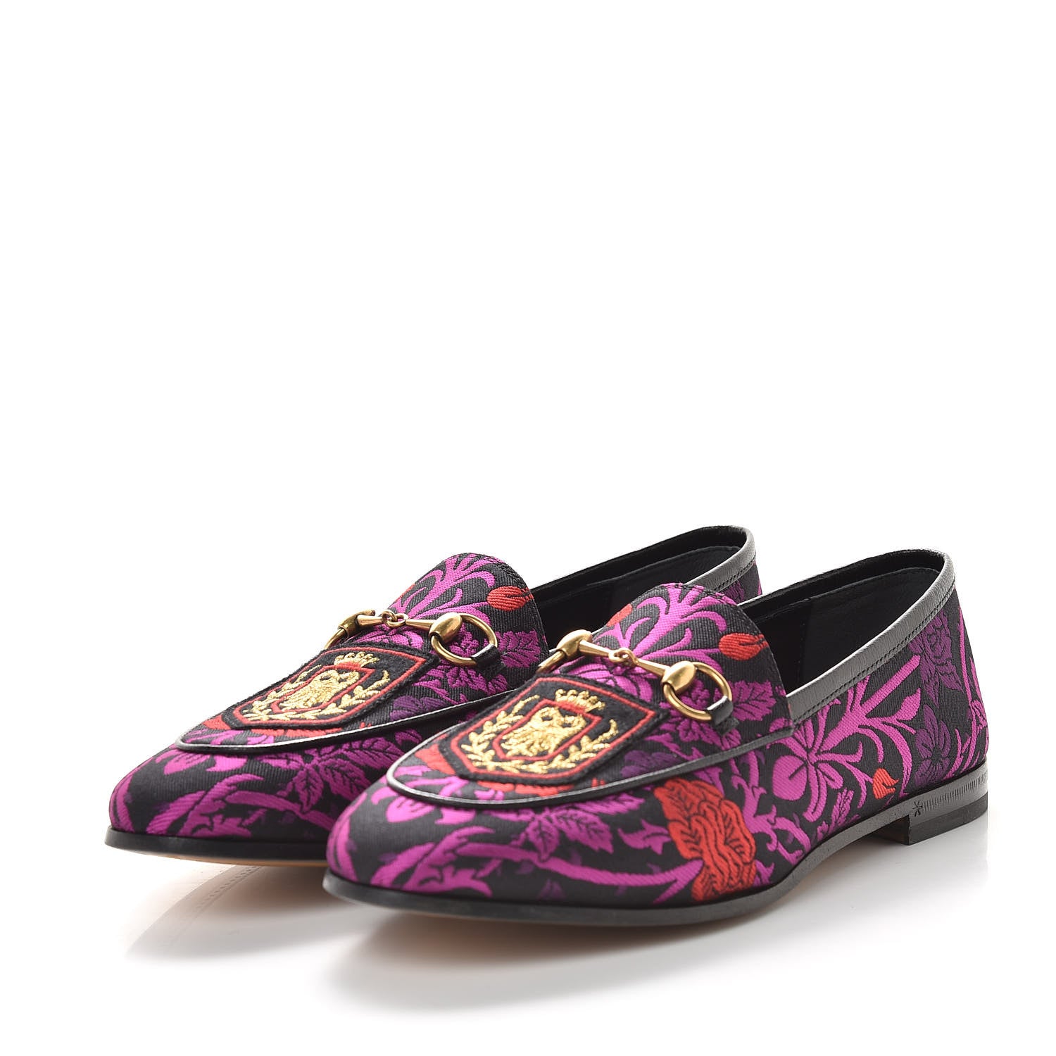 Gucci Jacquard Floral Womens Horsebit Jordaan Loafers 37 Black Begonia 2 of 10
