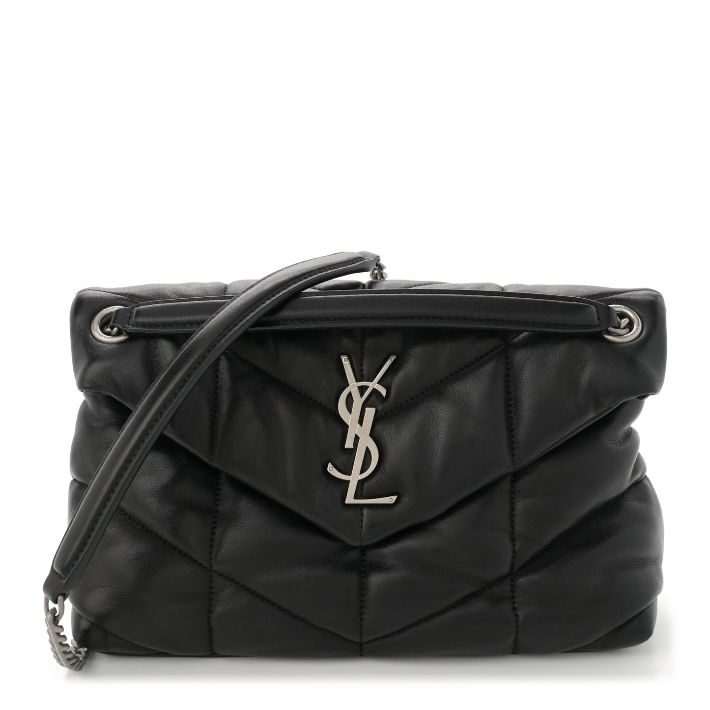 Lambskin Quilted Small Loulou Puffer Monogram Chain Satchel Black
